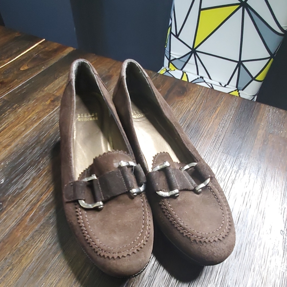 Stuart Weitzman brown suede loafers wedge 7.5W